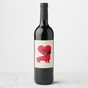 Dachshund Love – Cute Dog Heart Design Wine Label