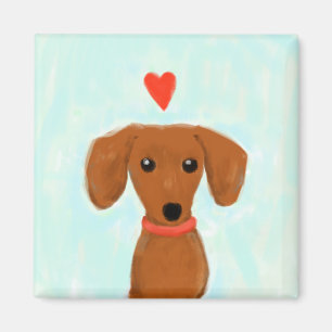 Dachshund Love   Cute Wiener Dog with Heart Magnet