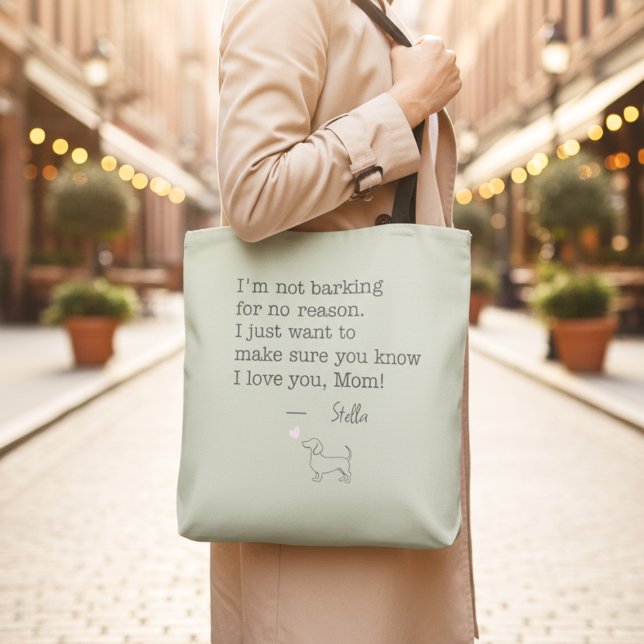 Dachshund Love Message Personalized Sage Green Tote Bag (Creator Uploaded)