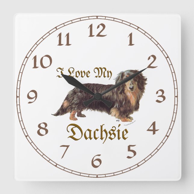 Dachshund Love Square Wall Clock (Front)