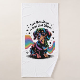 Dachshund Love That Stays Is Love That Listens Bath Towel