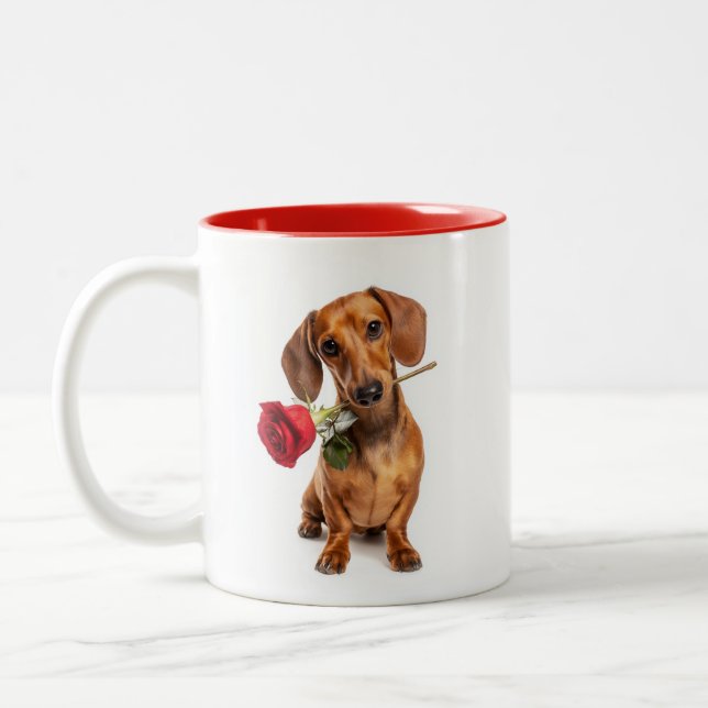 Dachshund Love Two-Tone Coffee Mug (Left)