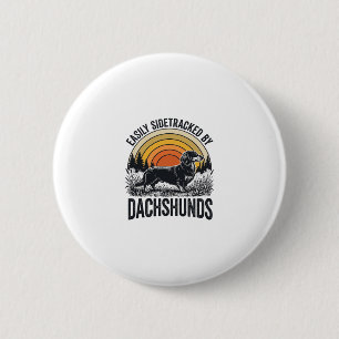 Dachshund Lover Shirt Easily Sidetracked Retro Art 6 Cm Round Badge