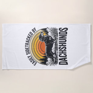 Dachshund Lover Shirt Easily Sidetracked Retro Art Beach Towel