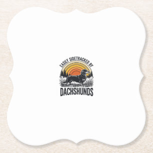 Dachshund Lover Shirt Easily Sidetracked Retro Art Paper Coaster