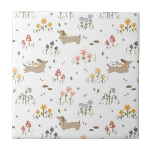 Dachshund Lover Weiner Dog Sausage Dog Wildflower Ceramic Tile