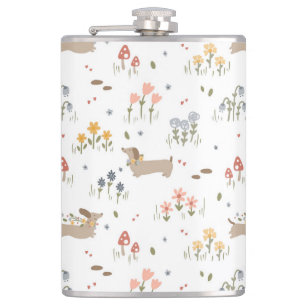 Dachshund Lover Weiner Dog Sausage Dog Wildflower Hip Flask