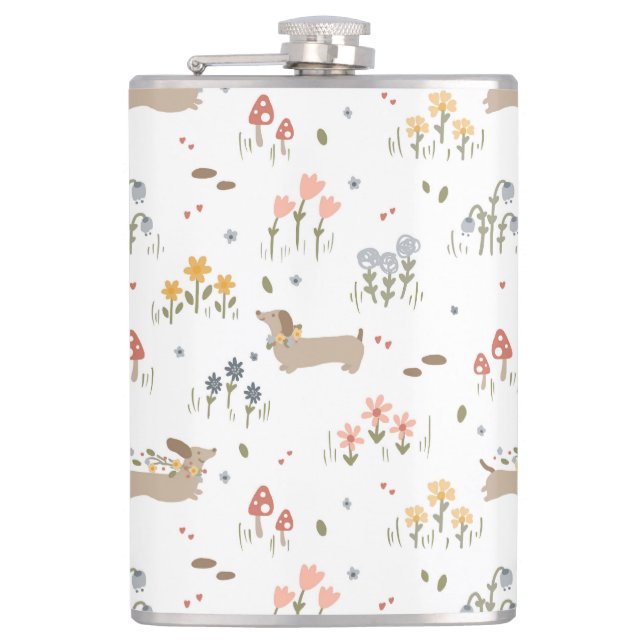 Dachshund Lover Weiner Dog Sausage Dog Wildflower Hip Flask (Front)