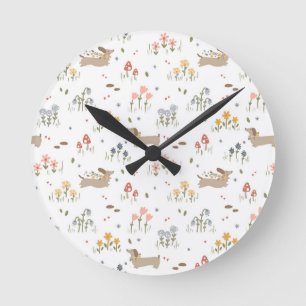 Dachshund Lover Weiner Dog Sausage Dog Wildflower Round Clock
