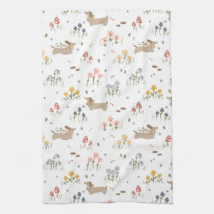 Dachshund Lover Weiner Dog Sausage Dog Wildflower Tea Towel