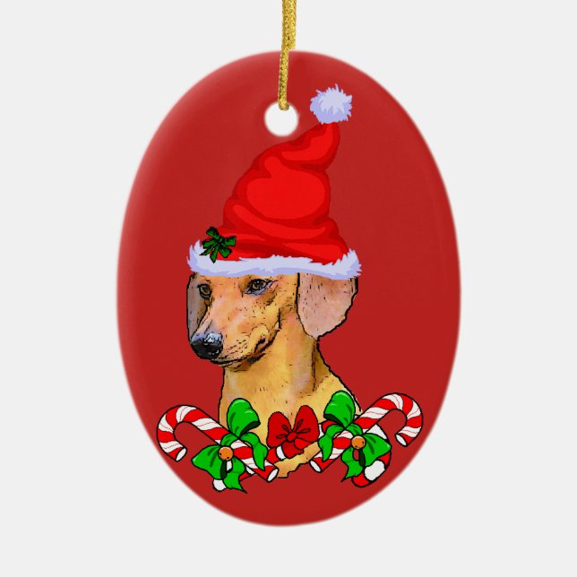 Dachshund Lovers Christmas Ceramic Ornament (Front)