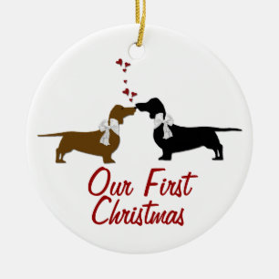 Dachshund Lovers First Christmas Custom Ceramic Tree Decoration