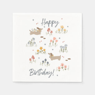 Dachshund Lovers Happy Birthday Floral Party Napkin