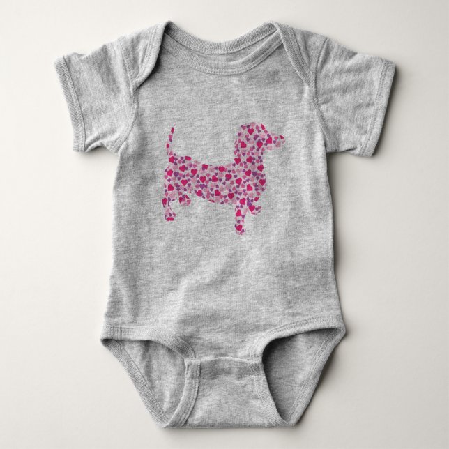 Dachshund made in Pink Hearts Baby Bodysuit (Front)
