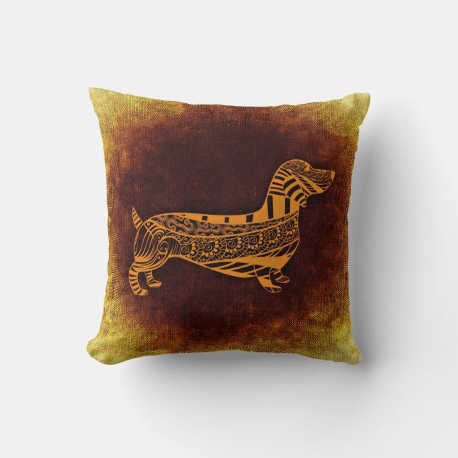 Dachshund Mandala Design Throw Pillow (Front)