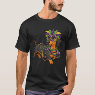 Dachshund Mardi Gras Carnival Jester Beads Dog Lov T-Shirt