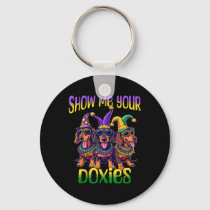 Dachshund Mardi Gras Show Me Your Doxies Mardi Gra Key Ring