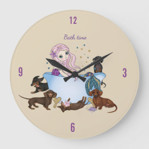 Dachshund Mermaid Bath Time Wall Clock