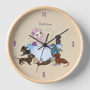 Dachshund Mermaid Bath Time Wall Clock