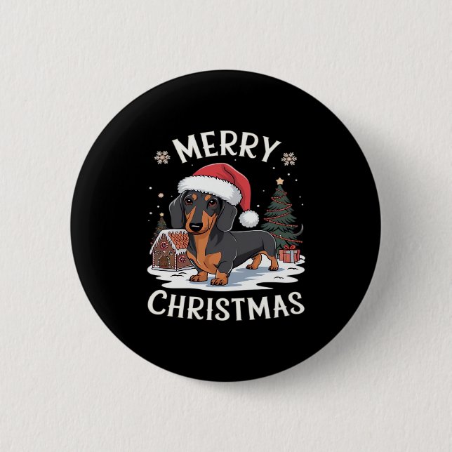 Dachshund Merry Christmas Classic T-Shirt 6 Cm Round Badge (Front)