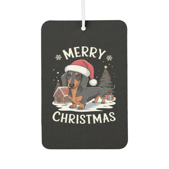 Dachshund Merry Christmas Classic T-Shirt Car Air Freshener (Front)
