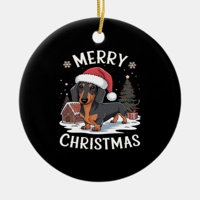Dachshund Merry Christmas Classic T-Shirt Ceramic Ornament (Front)
