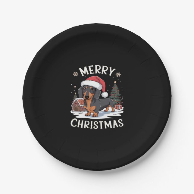 Dachshund Merry Christmas Classic T-Shirt Paper Plate (Front)