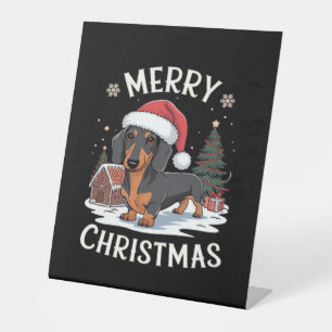 Dachshund Merry Christmas Classic T-Shirt Pedestal Sign