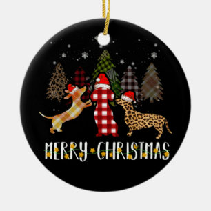 Dachshund Merry Christmas Cute Plaid Leopard Doxie Ceramic Ornament