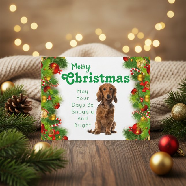 Dachshund Merry Christmas Holiday Card (Dachshund Holiday Postcard)