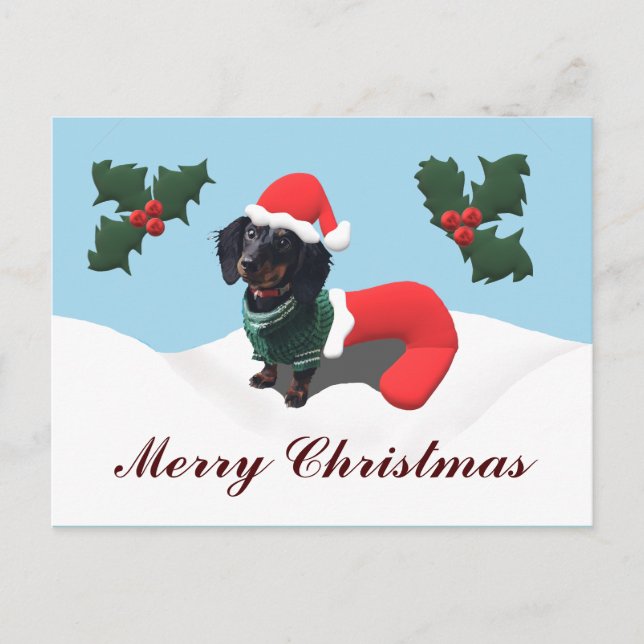 Dachshund Merry Christmas Postcard (Front)