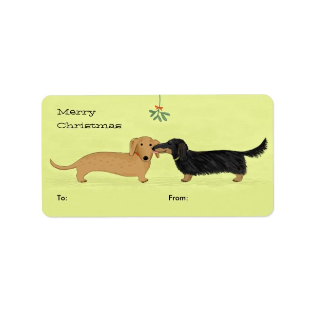 Dachshund Mistletoe Kiss - Wiener Dog Christmas Label (Front)