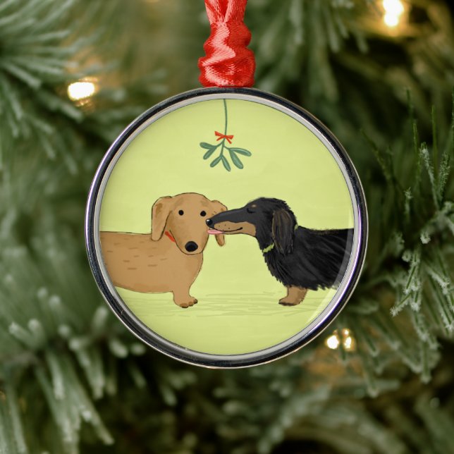 Dachshund Mistletoe Kiss - Wiener Dog Christmas Metal Ornament (Tree)