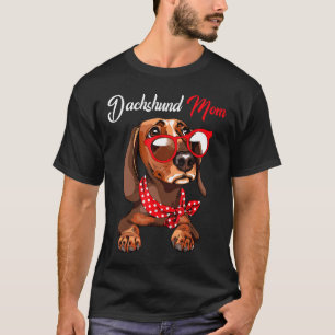 Dachshund Mom Wearing Red Glasses Amp Red Dot Turb T-Shirt