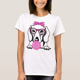 Dachshund Mom with bubble gum bandana glasses T-Sh T-Shirt