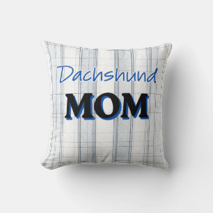Dachshund MOM with light blue plaid background Cushion