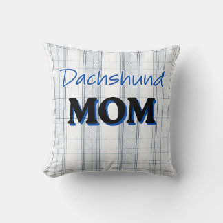 Dachshund MOM with light blue plaid background Cushion
