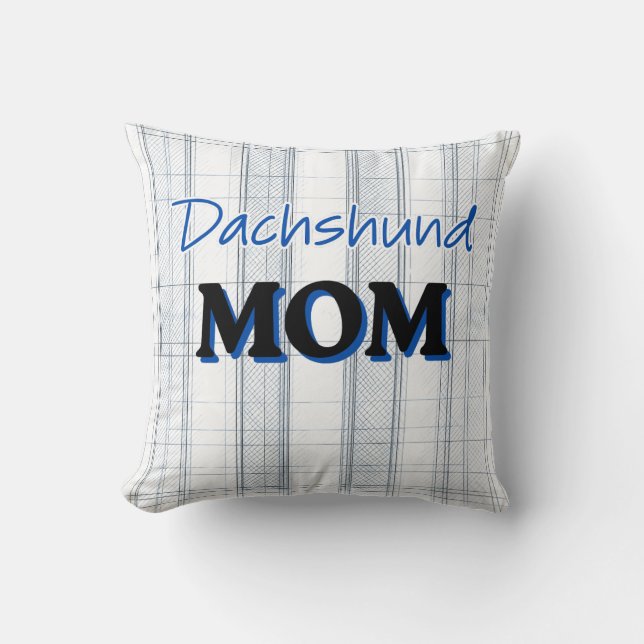 Dachshund MOM with light blue plaid background Cushion (Front)