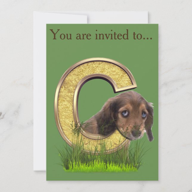 Dachshund-Monogram, capital, letter C Invitation (Front)