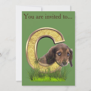 Dachshund-Monogram, capital, letter C Invitation