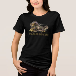 Dachshund Mum, Wildflower Floral Dachshund  Tri-Blend Shirt