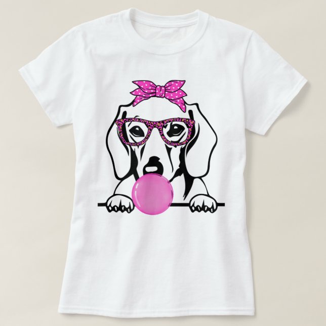 Dachshund Mum with bubble gum bandanna glasses T-S T-Shirt (Design Front)