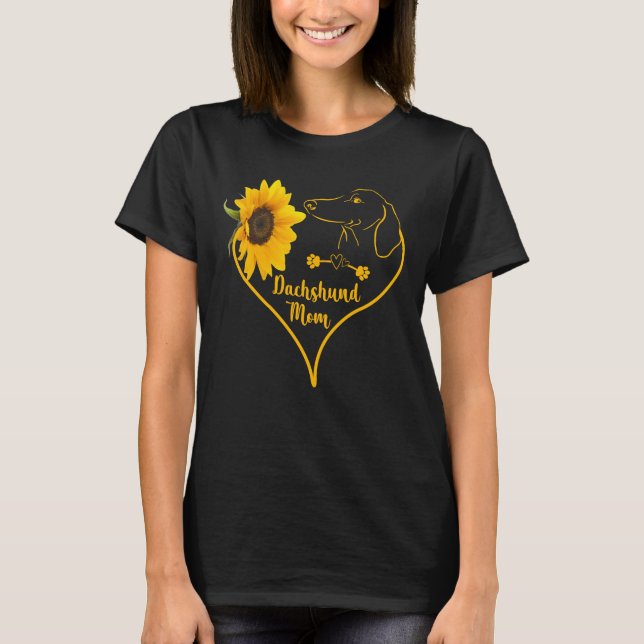Dachshund Mum With Sunflower Heart Mother's Day T-Shirt (Front)