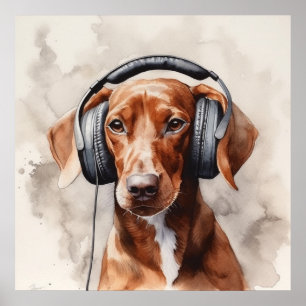 Dachshund Music Factory Headphones Art Poster