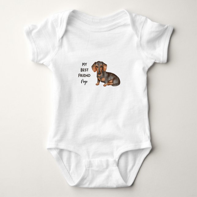 Dachshund My Best Friend Custom Pet Name Baby Bodysuit (Front)