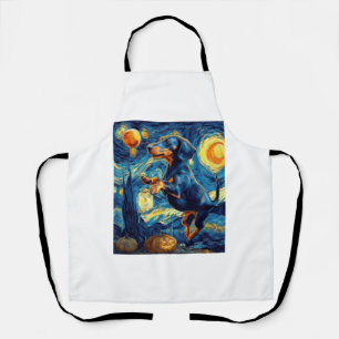 Dachshund of van gogh starry night halloween Funny Apron