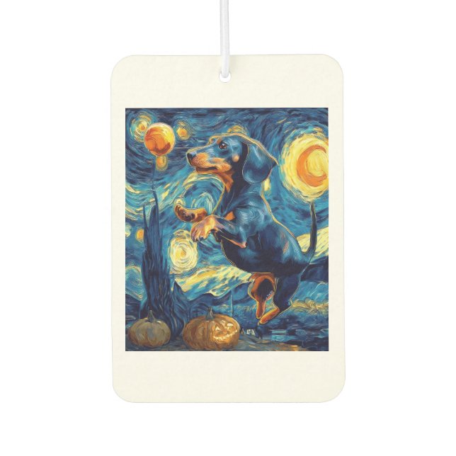Dachshund of van gogh starry night halloween Funny Car Air Freshener (Front)