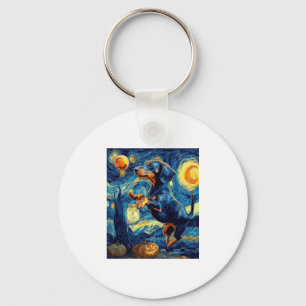 Dachshund of van gogh starry night halloween Funny Key Ring