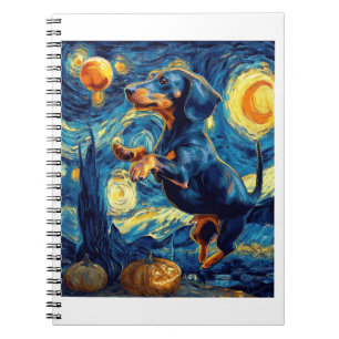 Dachshund of van gogh starry night halloween Funny Notebook
