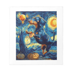 Dachshund of van gogh starry night halloween Funny Notepad